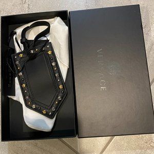 NEW Versace Black Leather Medusa Luggage Tag!